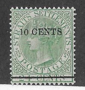 Straits Settlements Sc #75 10c on 24c  OG VF