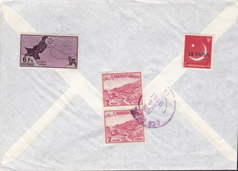 Pakistan 1961 Cover From the Swiss Embassy Karachi Registered Airmail to Iowa.