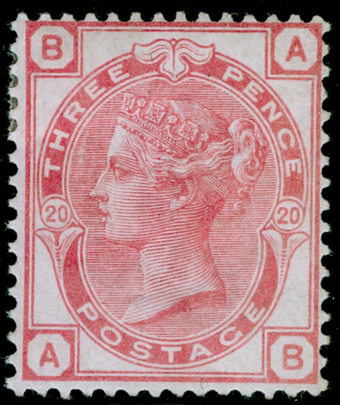 SG144, 3d pale rose plate 20, M MINT. Cat £850. AB