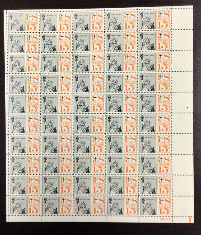 C63 Airmail Statue of Liberty  Untagged MNH 15 c Sheet of 50  FV $7.50  1961