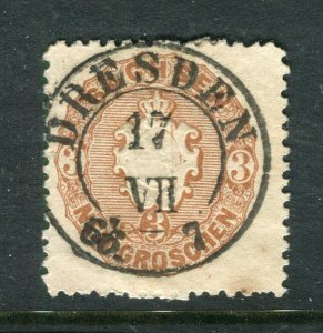 GERMANY; SAXONY 1860s early classic rouletted issue used 3g. value fine Postmark