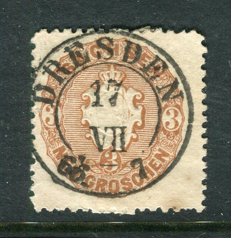 GERMANY; SAXONY 1860s early classic rouletted issue used 3g. value fine Postmark