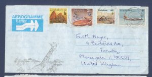 ZIMBABWE - Scott 617, 626, 630 & 624 on Aerogramme cover to UK