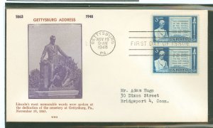 US 978 1948 3c Lincoln's Gettysburg address/85th anniversary on an addressed first day cover with a Grandy cachet.