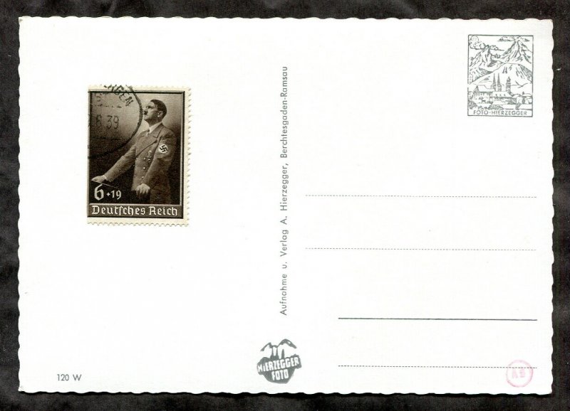 p412 - Hitler Speaking Stamp on Berchtesgaden Villa Postcard. Curiosity