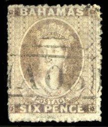 Bahamas #4 (SG 6) Cat£600, 1861 6p gray lilac, used, usual rough perforations