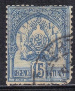 TUNISIA SC #16 (BLUE+GRAY **USED** 1901  COAT OF ARMS   SEE SCAN