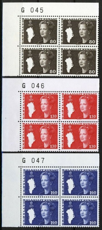 Greenland 1980, Queen Margrethe II G045-47 imprint block set MNH, Mi 120-22