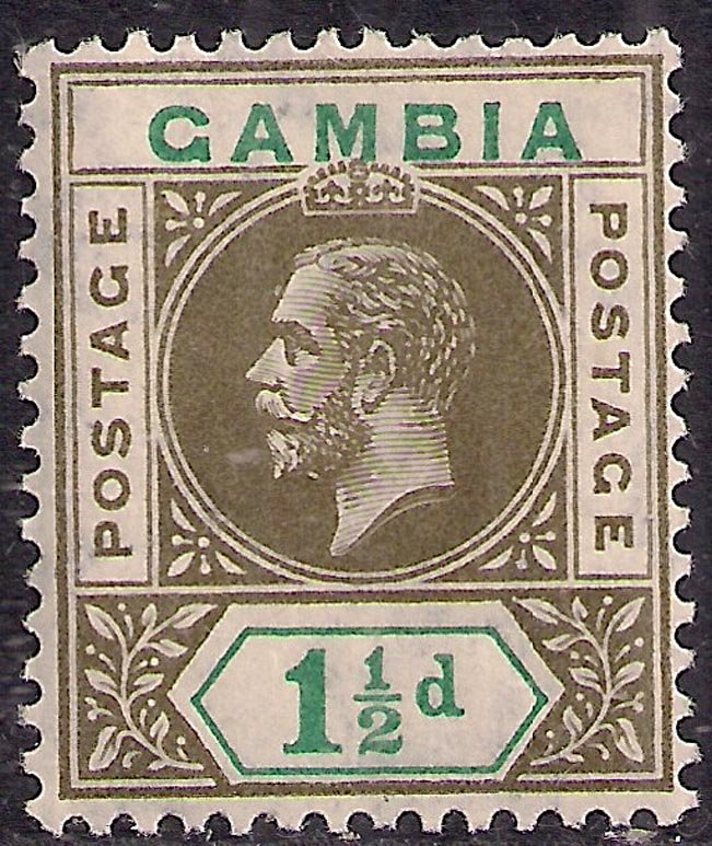 Gambia 1912 - 22 KGV 1 1/2d Olive & Blue Green MM SG 88 ( D1169 )