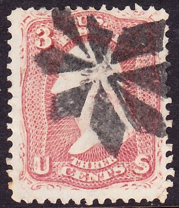 Scott 65, Used, 3c Washington, BOLD ROSETTE Fancy Cancel, small tear @L