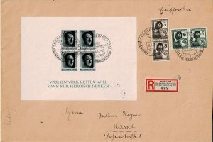 Germany 1937 Sc.#B103; 481-2 used cover, First Day, rare registration stamp