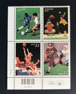 Scott 3402a Plate Block MNH - 3399-3402 - Youth Sports