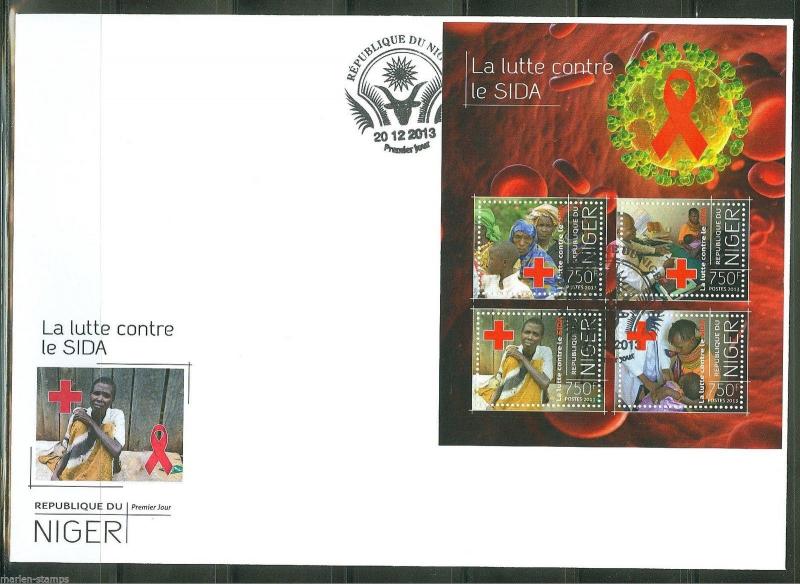 NIGER  2013  BATTLE AGAINST AIDS  RED CROSS  SHEET FDC