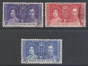 BSI Solomon Islands Scott 64/66 - SG57/59, 1937 Coronation Set used