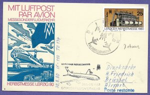 INTERFLUG - DDR,  LEIPZIG / BRUSSELS 1980  AIRMAIL EVENT POSTAL CARD..