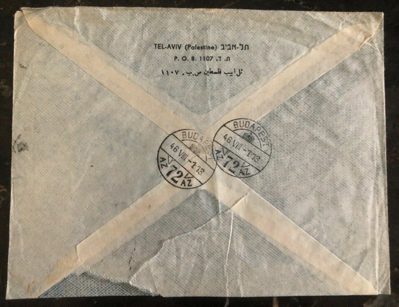 1946 Tel Aviv Palestine Airmail cover to Prague Czechoslovakia Via Budapest