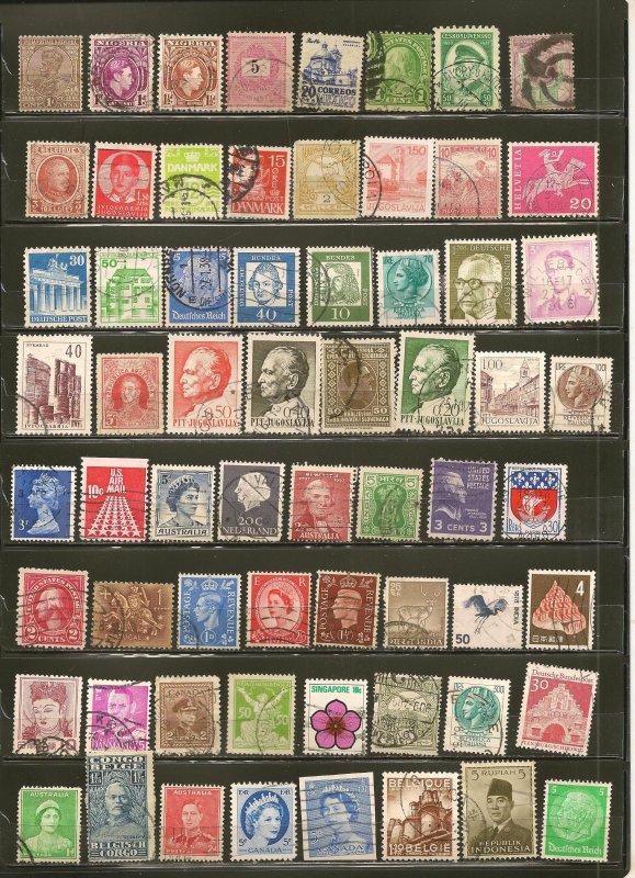 World Wide Collection of 64 Different Old Used Off Paper Stamps