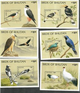 Bhutan Sc#774-785, 786//797 M/NH/VF, 6 Of 12 S/S, Birds, Cv. $54.95