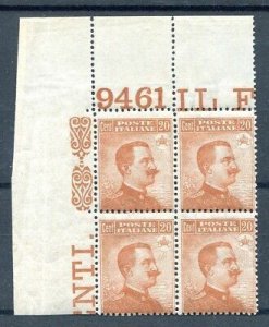Michetti Cent. 20 orange block of four with plate number 9461
