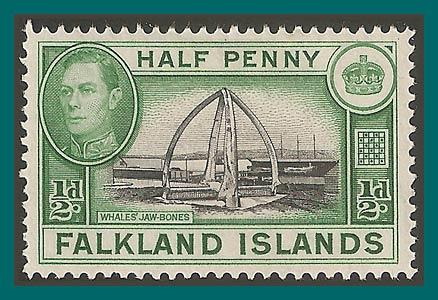 Falkland Islands 1938 Whale Bones, 0.5d mint  84,SG146