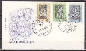 Italy, Scott cat. 1131-1133. Christmas issue. Musician shown. First day cover.