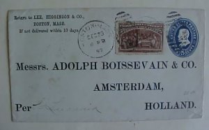 US  BOSTON MASSACHUSETTS 1897 YD ENTIRE B/S HOLLAND