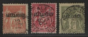 $French Offices Alexandria Sc#11-13 used F-VF, part set Cv. $53.50
