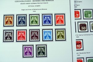 COLOR PRINTED BOHEMIA & MORAVIA 1939-1944 STAMP ALBUM PAGES (12 illustr. pages)