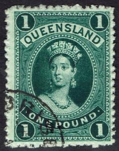 QUEENSLAND 1882 QV LARGE CHALON 1 POUND WMK CROWN/Q UPRIGHT CTO