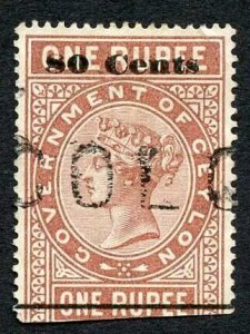 Ceylon Telegraph SGT92 80c on 1r Red-brown Type 87 Cat 11 only 4000 printed