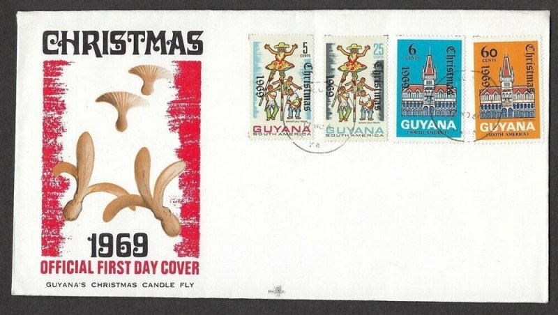 1969 Guyana Christmas candle fly FDC