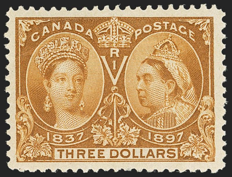 MOMEN: CANADA STAMPS #63 $3 JUBILEE MINT OG NH XF APS CERT