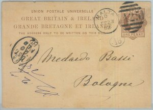82623 - MALTA - Postal History - Postmark D on STATIONERY CARD to ITALY 1882-