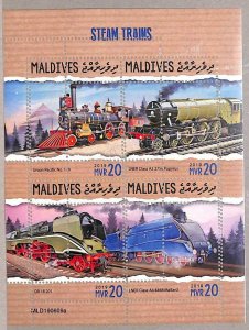 A4154 - MALDIVES - ERROR MISPERF, Miniature sheet: 2019, Steam Trains