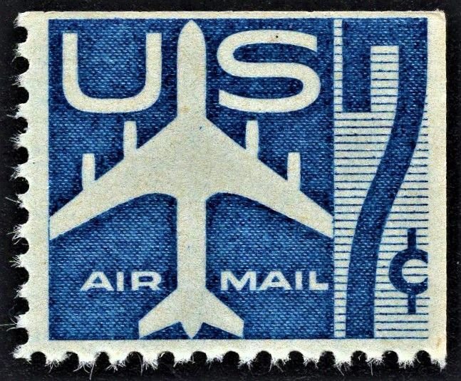 Postage Stamps US C51a 1958 7-cent blue Jet Airliner Airmail Book Pane MNH