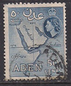 Aden 1953 - 63 QE2 50ct Deep Blue Map Used SG 59a ( J375 )