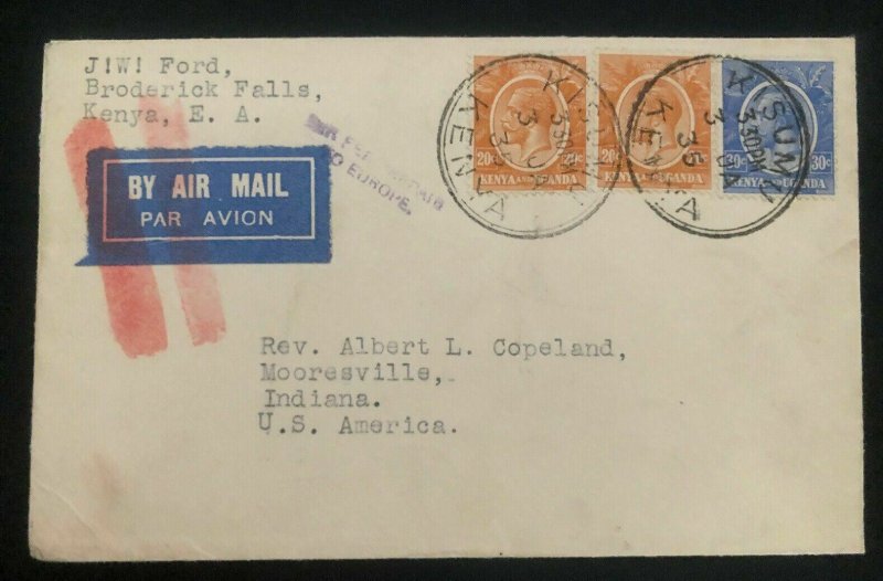 1935 Kisumu Kenya Early Airmail Cover To Mooresville IN USA Via London