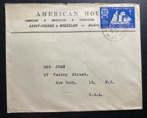 1946 St Pierre Miquelon airmail Commercial cover to New York USA