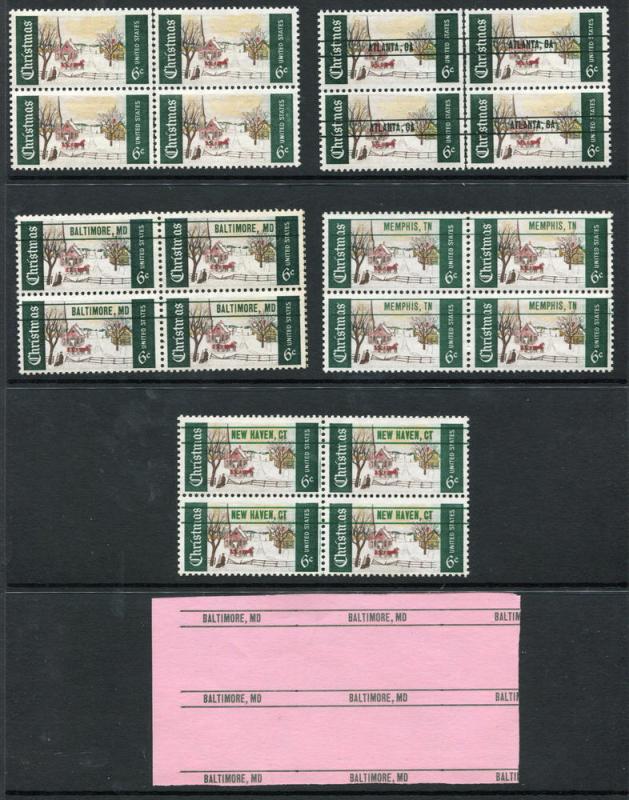 U.S. 1384 Five MNH Blocks, 4 with Experimental Precancels