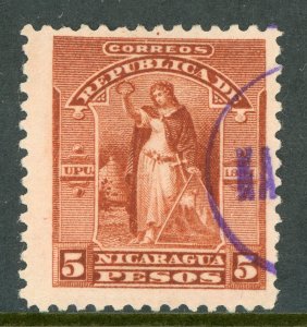 Nicaragua 1894 Seebeck 5 Pesos Victory Scott #69 VFU Z376 ⭐