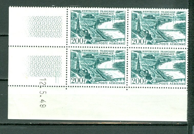 FRANCE BORDEAUX  DATED CORNER BLK #C24...MNH (SMALL HINGE MARK in LR SELVAGE