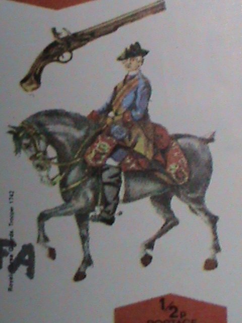 ​SCOTLAND-STAFFA STAMP-1974-MILITARY UNIFORMS SOLDIERS ON HORSE CTO-SHEET VF