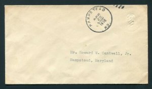 1936 Albino Printing Error Postal Stationary Cover - Hampstead, Maryland