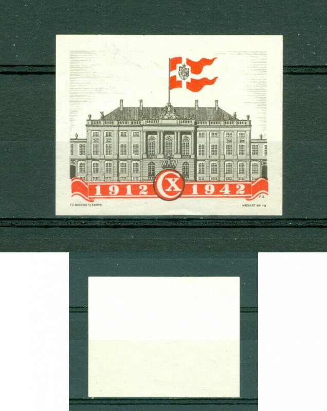 Denmark. Poster Stamp 1942. King Christian X. 1912-1942. Amalingborg Castle.