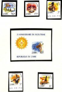 BOY SCOUTS ZAIRE SCOTT #1085-90 IMPERF STAMP SET & SOUVENIR SHEET MNH VF 1982