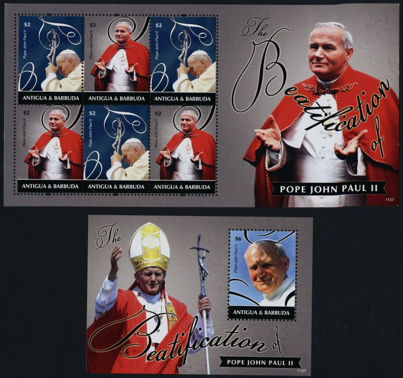 Antigua 3132 sheet, 3133 MNH Beatification of Pope John Paul II