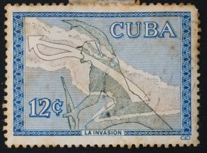 CUBA Sc# 628 REBELS ENTER HAVANA Map of Rebel Invasion   12c  1960 used