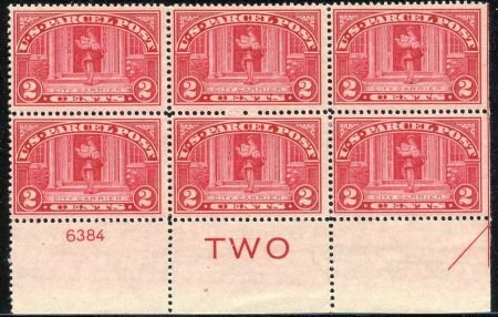 US Q2 Parcel Post F - VF + LH NH 2 Extra stamps at right cv 70.00