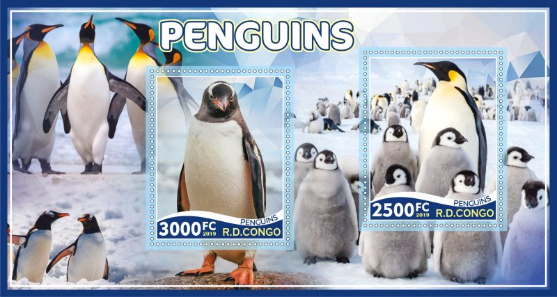Stamps. Fauna. Penguins  2019 year 1+1 sheets perforated