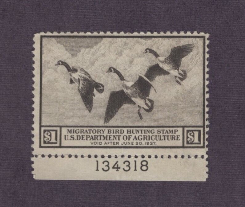 RW3 - Federal Duck Stamp. Plate Number Single.  MNG. Unused. #02 RW3mngpns